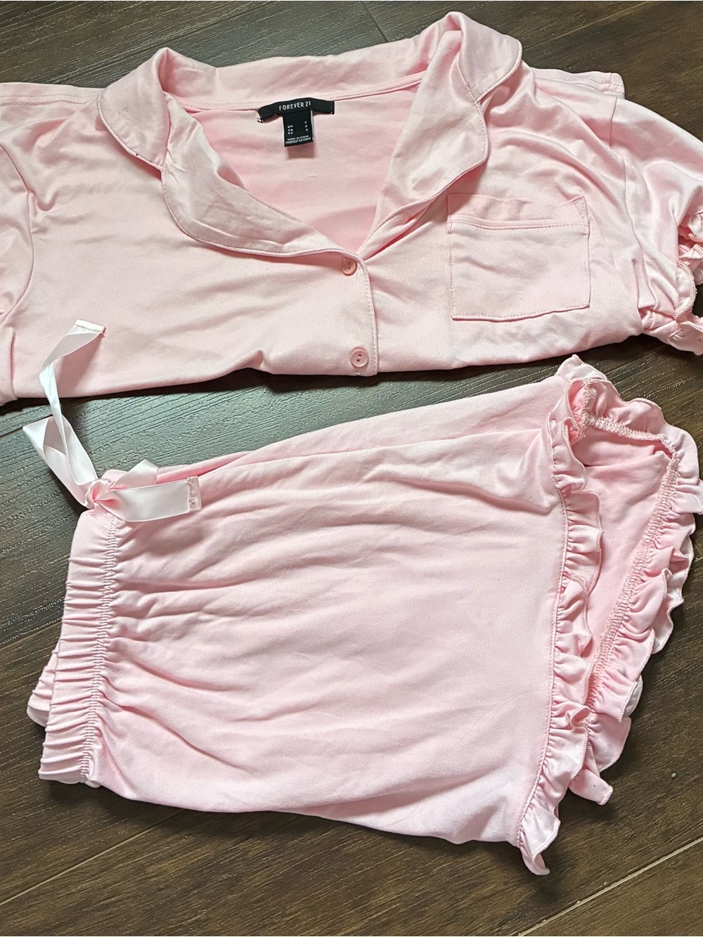 Forever 21 Light Pink Ruffle-Trim Pajama Set